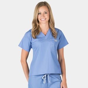 NWOT Blue Sky Scrubs Ceil Blue Top (XS) and Bottom (XXS) Shelby Style Grey Label